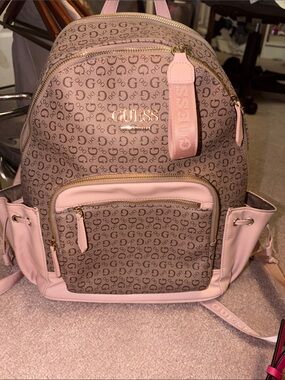 Guess Pink Logo-Trim Monogram Backpack